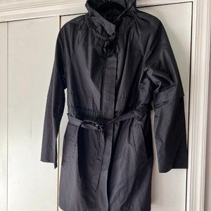 LOFT Long Rain Coat w/Stand Up Ruffle Collar - Zip Up w/Belted Waist - Medium